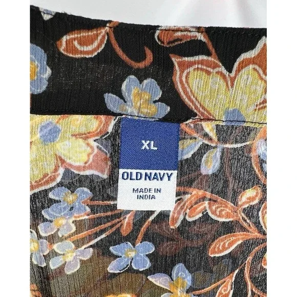 Old Navy Womens Top Size XL Dark Floral Smocked Long Sleeve Peplum Shirt - Picture 15 of 15